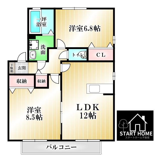 グランシャリオA(2LDK/1階)の間取り写真