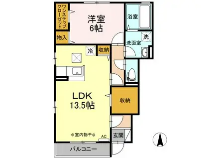 ルミナス三本柳 A(1LDK/1階)の間取り写真