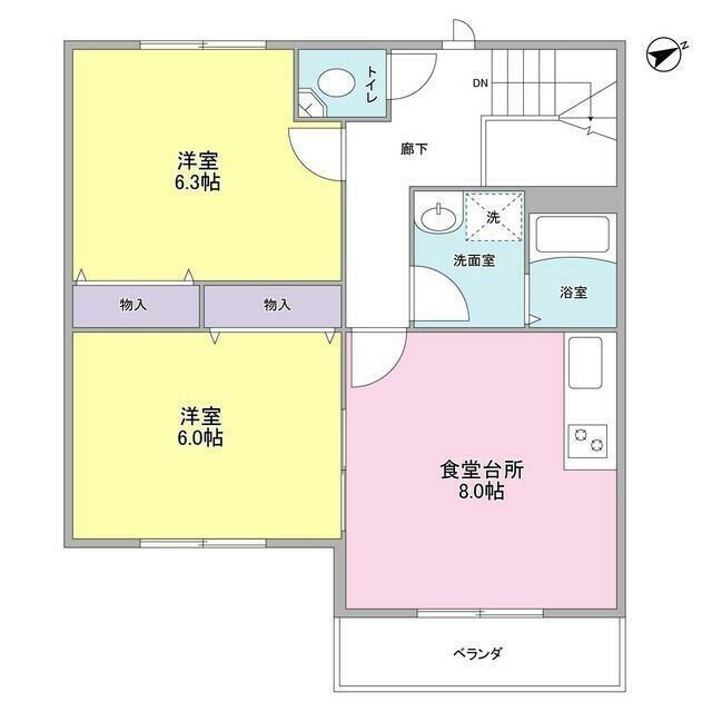深沢パークコートI(2DK/2階)の間取り写真