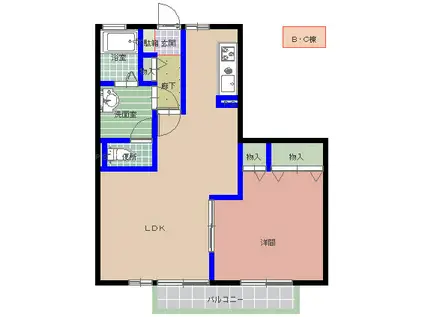 ビュー金上 C棟(1LDK/2階)の間取り写真