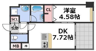 プレジオ難波ASIAN(1DK/9階)の間取り写真