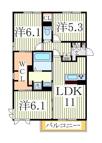 フロレスタセントラルパーク(3LDK/3階)の間取り写真