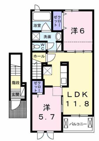 ベルコート高針B(2LDK/2階)の間取り写真