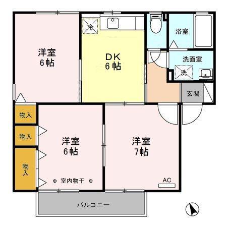 ソレアードB(3DK/2階)の間取り写真