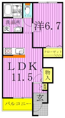 プティ グリシーヌ(1LDK/1階)の間取り写真