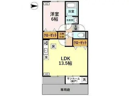 プレジールビューラ B(1LDK/1階)の間取り写真