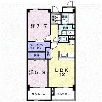 シャトーグラース(2LDK/3階)の間取り写真