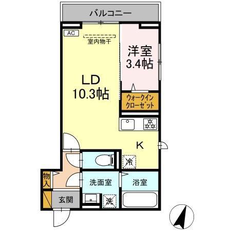 D-SOLACE祐光 B(1LDK/3階)の間取り写真
