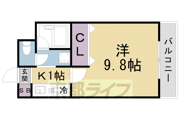 サンライフ山科(1K/2階)の間取り写真