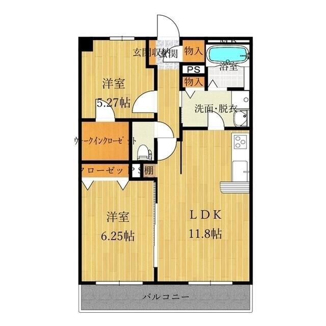 サンパーシモン(2LDK/1階)の間取り写真
