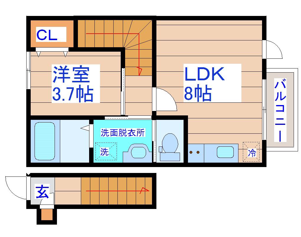 コンフォール萩野町I(1LDK/2階)の間取り写真