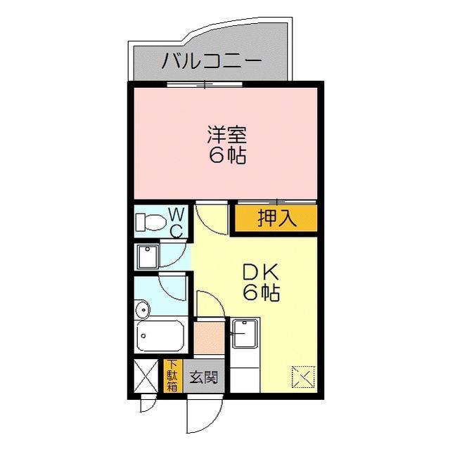 ピアシティー(1DK/2階)の間取り写真