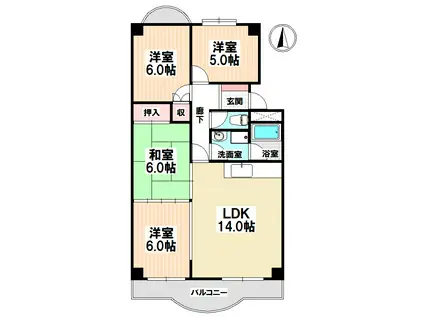 三豊マンション瑞穂(4LDK/3階)の間取り写真