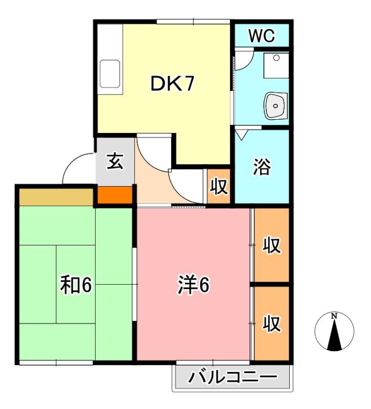 タウニィ樹 B(2DK/2階)の間取り写真