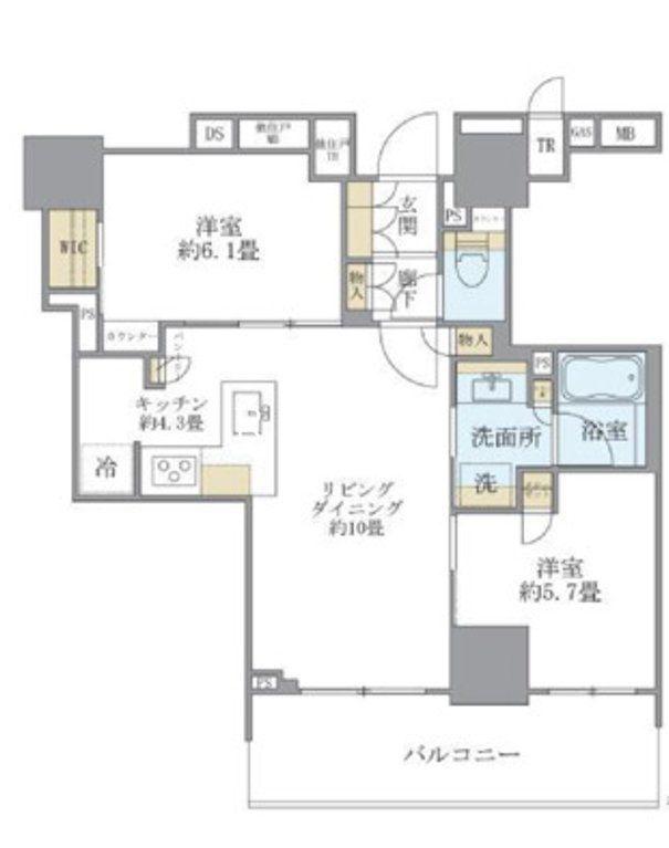 ブリリアタワー上野池之端(2LDK/7階)の間取り写真