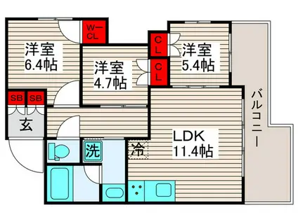 レーヴリーズ西新井(3LDK/3階)の間取り写真