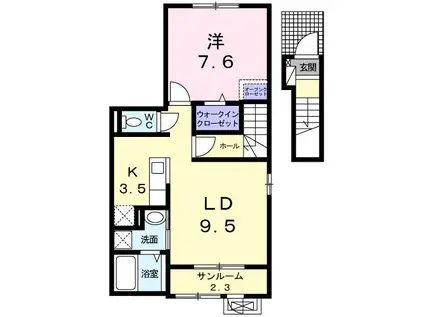 プレジール(1LDK/2階)の間取り写真