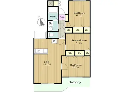 S-FORT鶴川 エスフォートツルカワ(2SLDK/2階)の間取り写真