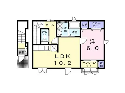 やまぼうし(1LDK/2階)の間取り写真