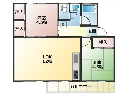 花見川団地7街区21棟(2LDK/2階)の間取り写真