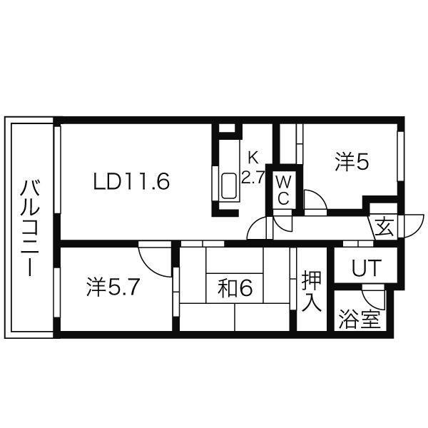 サントアリオデ大谷地(3LDK/1階)の間取り写真