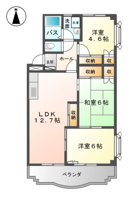 プラティークA棟(3LDK/2階)の間取り写真