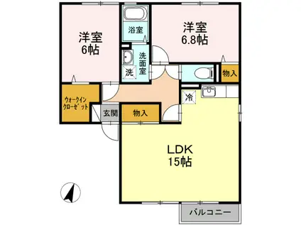 アムール21B棟(2LDK/1階)の間取り写真