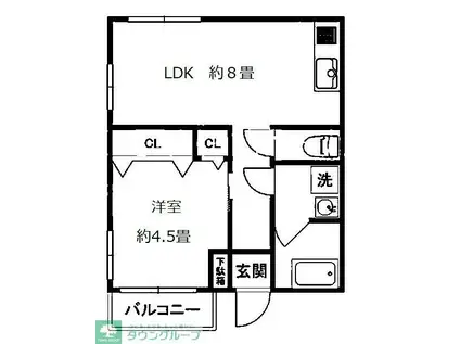 グランドメルシー西新井本町(1LDK/2階)の間取り写真