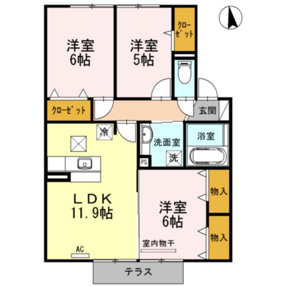 チャルルK(3LDK/2階)の間取り写真