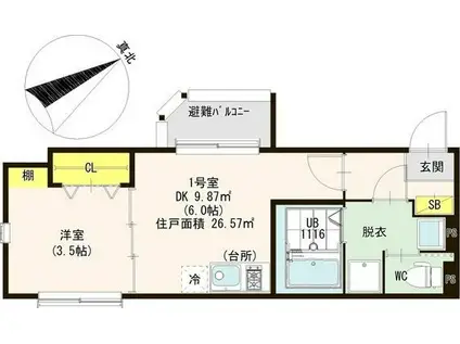 HT市場木町(1DK/1階)の間取り写真