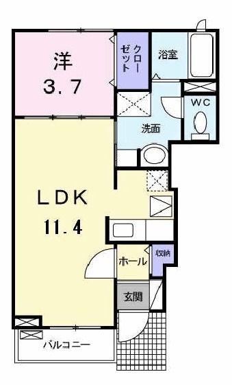 シャンテB棟(1LDK/1階)の間取り写真