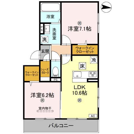萩 II(2LDK/1階)の間取り写真