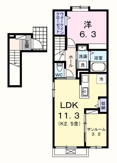 シャンモワノ(1LDK/2階)の間取り写真