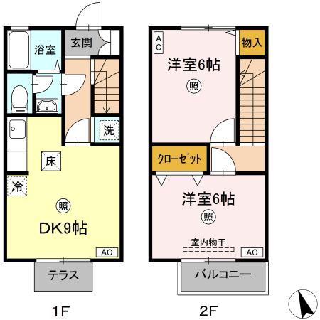 アルカディア信陵(2DK/2階)の間取り写真