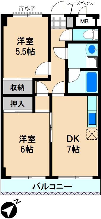 メゾンドール諏訪坂(2DK/4階)の間取り写真