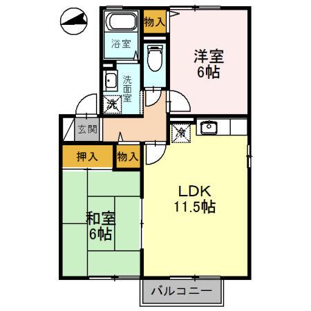 エスペランスK・I B棟(2LDK/1階)の間取り写真