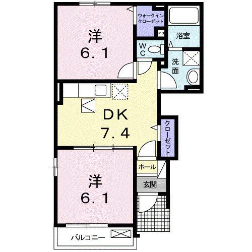 カルモΒ(2DK/1階)の間取り写真
