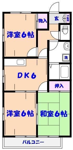 ピアウエストハウス(3DK/2階)の間取り写真