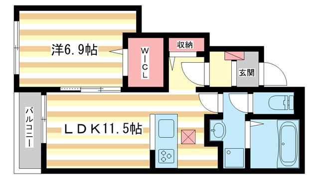 フラン・ソレイユ 学園前(1LDK/1階)の間取り写真