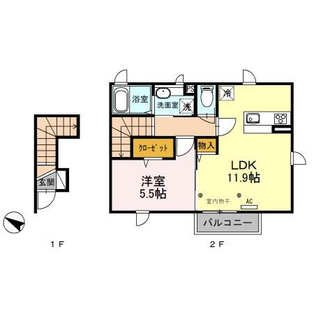 PALAZZO(1LDK/2階)の間取り写真