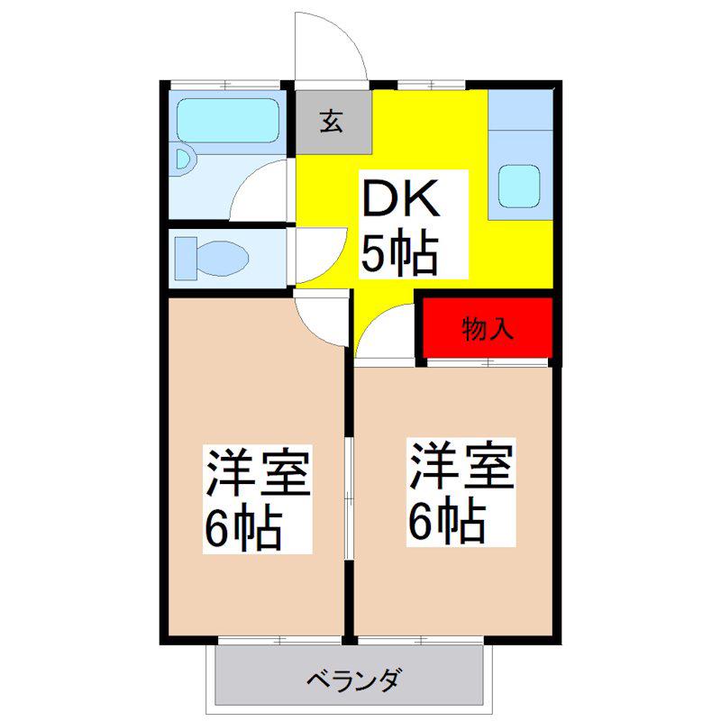コーポハピネス(2DK/1階)の間取り写真