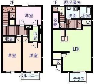 リースランド美ノ郷 A(3LDK/1階)の間取り写真