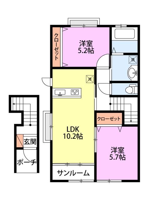 ルミナスI(2LDK/2階)の間取り写真
