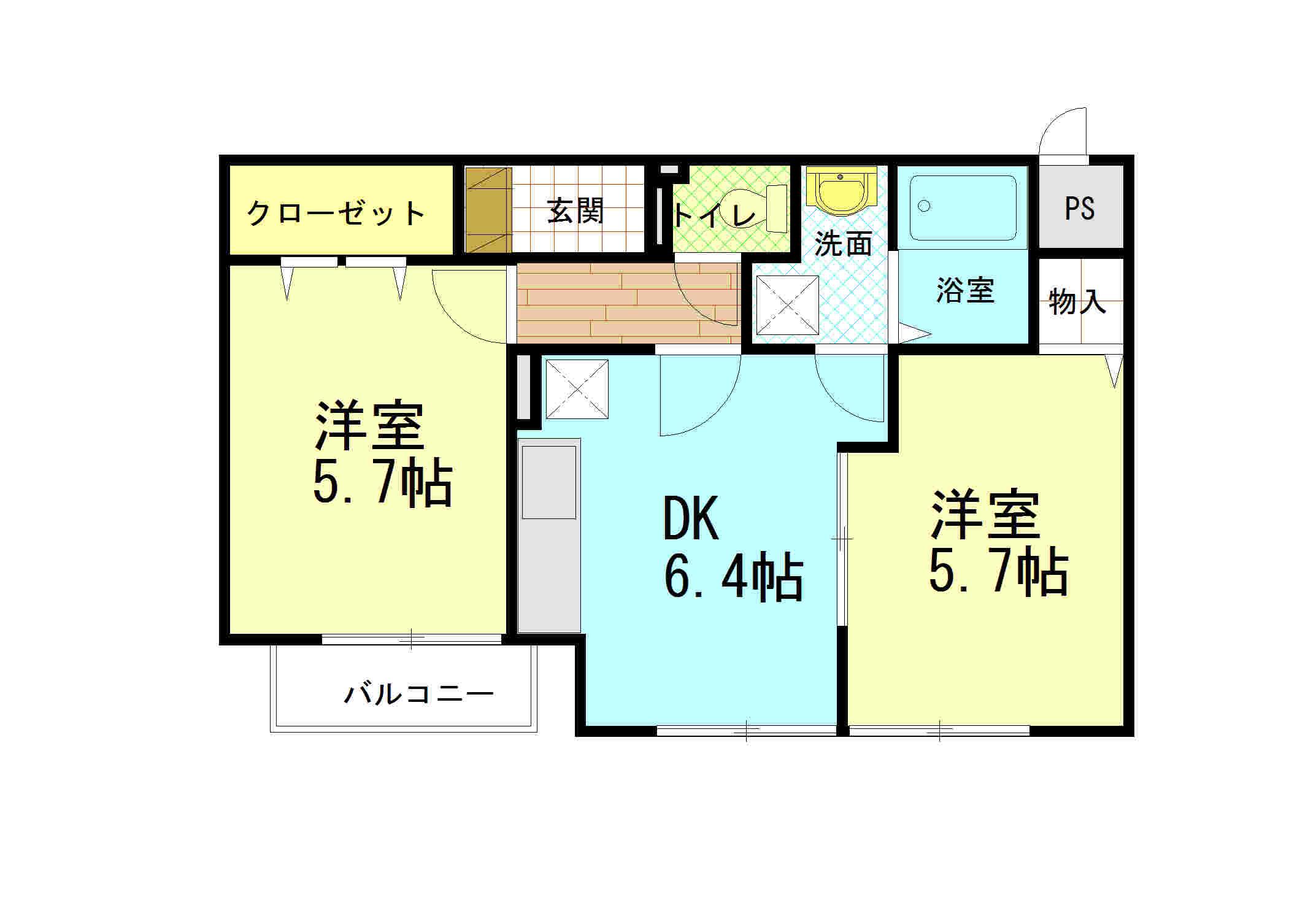 コンチェル(2DK/1階)の間取り写真