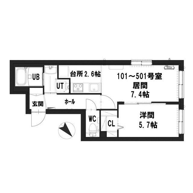 グランメール 豊平公園駅前(1LDK/1階)の間取り写真