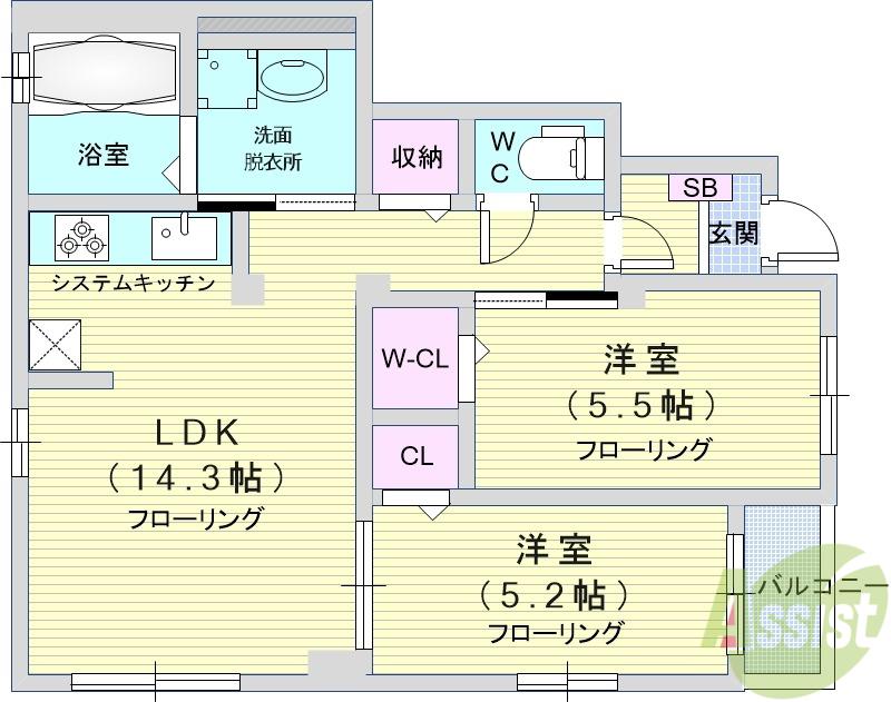 北桜塚レジデンス(2LDK/2階)の間取り写真