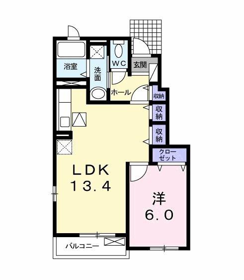 イーハトーヴB(1LDK/1階)の間取り写真
