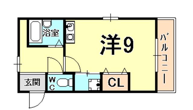甲子園ウエスト(ワンルーム/2階)の間取り写真
