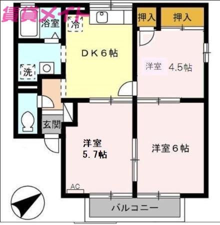 サニーヒルヴィラ(3DK/2階)の間取り写真
