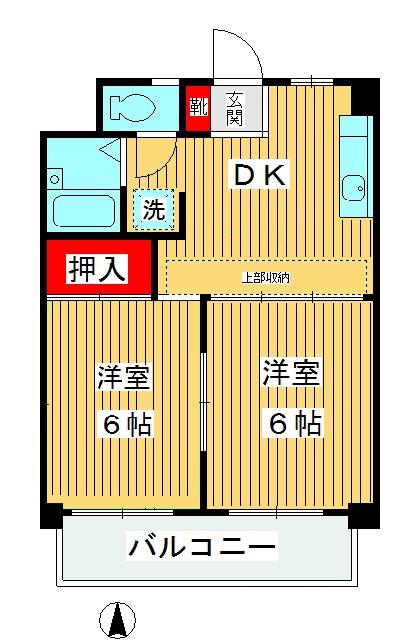 こがねマンション(2DK/5階)の間取り写真